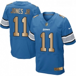 Men Nike Detroit Lions 11 Marvin Jones Jr Elite BlueGold Team Color NFL Jersey