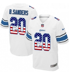 Men Nike Detroit Lions 20 Barry Sanders Elite White Road USA Flag Fashion NFL Jersey
