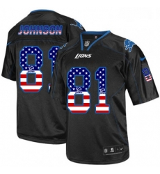 Men Nike Detroit Lions 81 Calvin Johnson Elite Black USA Flag Fashion NFL Jersey