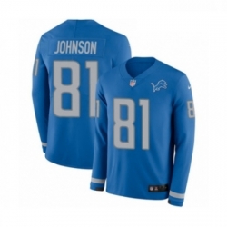 Men Nike Detroit Lions 81 Calvin Johnson Limited Blue Therma Long Sleeve NFL Jersey