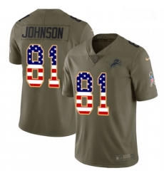Men Nike Detroit Lions 81 Calvin Johnson Limited OliveUSA Flag Salute to Service NFL Jersey