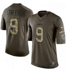 Men Nike Detroit Lions 9 Matthew Stafford Elite Green Salute to Service NFL Jersey
