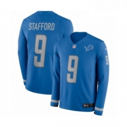 Men Nike Detroit Lions 9 Matthew Stafford Limited Blue Therma Long Sleeve NFL Jersey