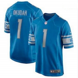 Men Nike Lions 1 Jeff Okudah Blue Vapor Limited Jersey 2020 NFL Draft