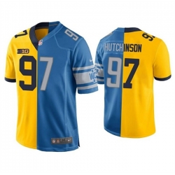 Men's Detroit Lions #97 Aidan Hutchinson Yellow Blue Split Stitched Game Jersey