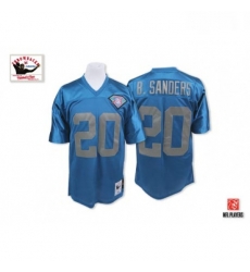Mitchell And Ness Detroit Lions 20 Barry Sanders Blue With 75 Anniversary Patch Authentic Throwback NFL Jersey