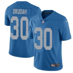 Nike Lions 30 Jeff Okudah Blue Throwback Men Stitched NFL Vapor Untouchable Limited Jersey