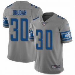 Nike Lions 30 Jeff Okudah Gray Men Stitched NFL Limited Inverted Legend Jersey
