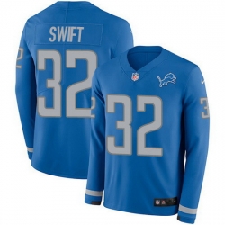 Nike Lions 32 D 27Andre Swift Blue Team Color Men Stitched NFL Limited Therma Long Sleeve Jersey