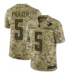Nike Lions #5 Matt Prater Camo Mens Stitched NFL Limited 2018 Salute To Service Jersey