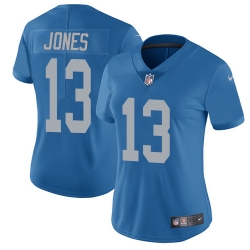 Nike Lions #13 T J Jones Blue Throwback Womens Stitched NFL Vapor Untouchable Limited Jersey