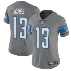 Nike Lions #13 T J Jones Gray Womens Stitched NFL Limited Rush Jersey