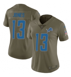 Nike Lions #13 T J Jones Olive Womens Stitched NFL Limited 2017 Salute to Service Jersey