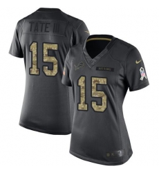 Nike Lions #15 Golden Tate III Black Womens Stitched NFL Limited 2016 Salute to Service Jersey