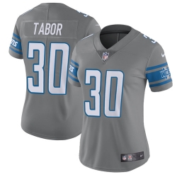 Nike Lions #30 Teez Tabor Gray Womens Stitched NFL Limited Rush Jersey