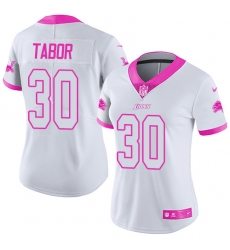 Nike Lions #30 Teez Tabor White Pink Womens Stitched NFL Limited Rush Fashion Jersey