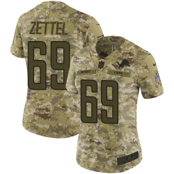 Nike Lions #69 Anthony Zettel Camo Women Stitched NFL Limited 2018 Salute to Service Jersey