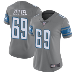 Nike Lions #69 Anthony Zettel Gray Womens Stitched NFL Limited Rush Jersey