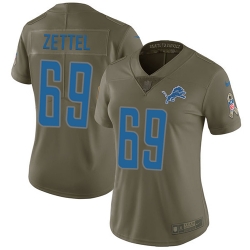 Nike Lions #69 Anthony Zettel Olive Womens Stitched NFL Limited 2017 Salute to Service Jersey