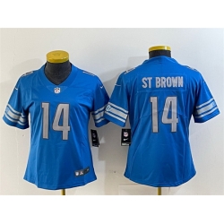 Women Detroit Lions 14 Amon Ra St  Brown Blue Vapor Limited Stitched Football Jersey