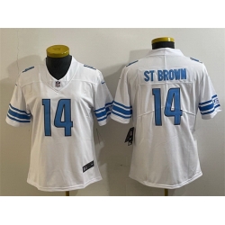 Women Detroit Lions 14 Amon Ra St  Brown White Vapor Limited Stitched Football Jersey 