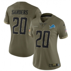 Women Detroit Lions 20 Barry Sanders 2022 Olive Salute To Service Limited Stitched Jersey