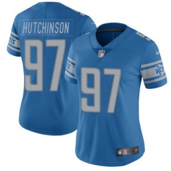 Women Detroit Lions 97 Aidan Hutchinson Blue Vapor Limited Stitched Football Jersey 