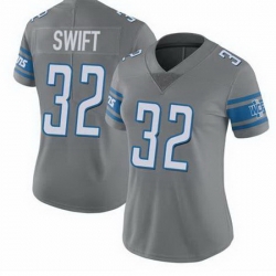 Women Detroit Lions D'Andre Swift #32 Grey Stitched NFL Jersey