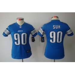 Women Nike Detroit Lions 90# Ndamukong Suh Blue Color[Women LIMITED Jerseys]