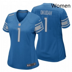 Women Nike Lions 1 Jeff Okudah Blue Vapor Limited Jersey 2020 NFL Draft
