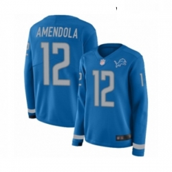 Womens Detroit Lions 12 Danny Amendola Limited Blue Therma Long Sleeve Football Jersey