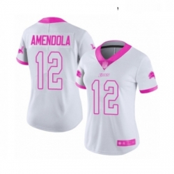 Womens Detroit Lions 12 Danny Amendola Limited White Pink Rush Fashion Football Jersey