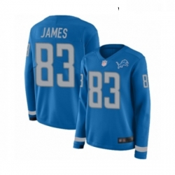 Womens Detroit Lions 83 Jesse James Limited Blue Therma Long Sleeve Football Jersey