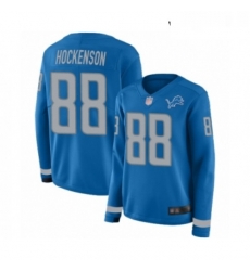 Womens Detroit Lions 88 TJ Hockenson Limited Blue Therma Long Sleeve Football Jersey