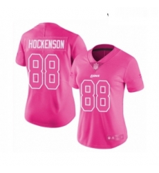 Womens Detroit Lions 88 TJ Hockenson Limited Pink Rush Fashion Football Jersey