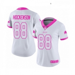 Womens Detroit Lions 88 TJ Hockenson Limited White Pink Rush Fashion Football Jersey