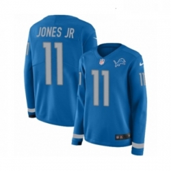 Womens Nike Detroit Lions 11 Marvin Jones Jr Limited Blue Therma Long Sleeve NFL Jersey
