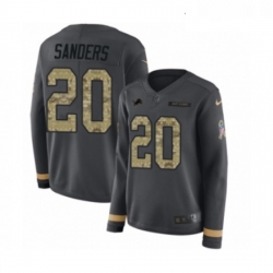 Womens Nike Detroit Lions 20 Barry Sanders Limited Black Salute to Service Therma Long Sleeve NFL Jersey
