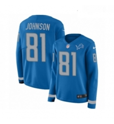 Womens Nike Detroit Lions 81 Calvin Johnson Limited Blue Therma Long Sleeve NFL Jersey