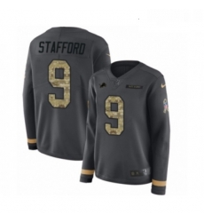 Womens Nike Detroit Lions 9 Matthew Stafford Limited Black Salute to Service Therma Long Sleeve NFL Jersey