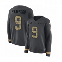 Womens Nike Detroit Lions 9 Matthew Stafford Limited Black Salute to Service Therma Long Sleeve NFL Jersey