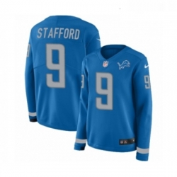 Womens Nike Detroit Lions 9 Matthew Stafford Limited Blue Therma Long Sleeve NFL Jersey