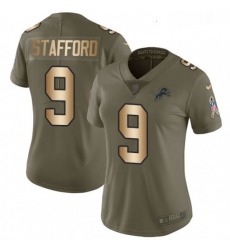 Womens Nike Detroit Lions 9 Matthew Stafford Limited OliveGold Salute to Service NFL Jersey