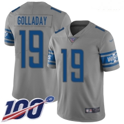 Lions #19 Kenny Golladay Gray Youth Stitched Football Limited Inverted Legend 100th Season Jersey