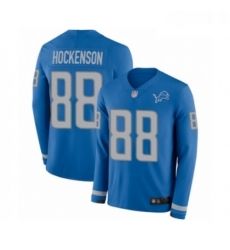 Youth Detroit Lions 88 TJ Hockenson Limited Blue Therma Long Sleeve Football Jersey