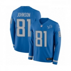 Youth Nike Detroit Lions 81 Calvin Johnson Limited Blue Therma Long Sleeve NFL Jersey