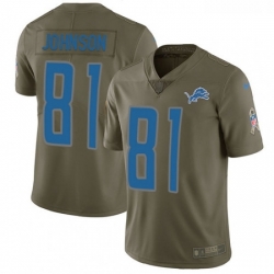 Youth Nike Detroit Lions 81 Calvin Johnson Limited Olive 2017 Salute to Service NFL Jersey