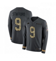 Youth Nike Detroit Lions 9 Matthew Stafford Limited Black Salute to Service Therma Long Sleeve NFL Jersey