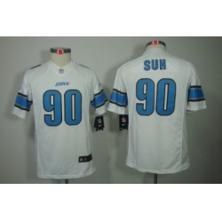Youth Nike Detroit Lions 90# Ndamukong Suh White Color[Youth Limited Jerseys]