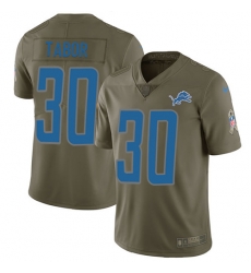 Youth Nike Lions #30 Teez Tabor Olive Stitched NFL Limited 2017 Salute to Service Jersey